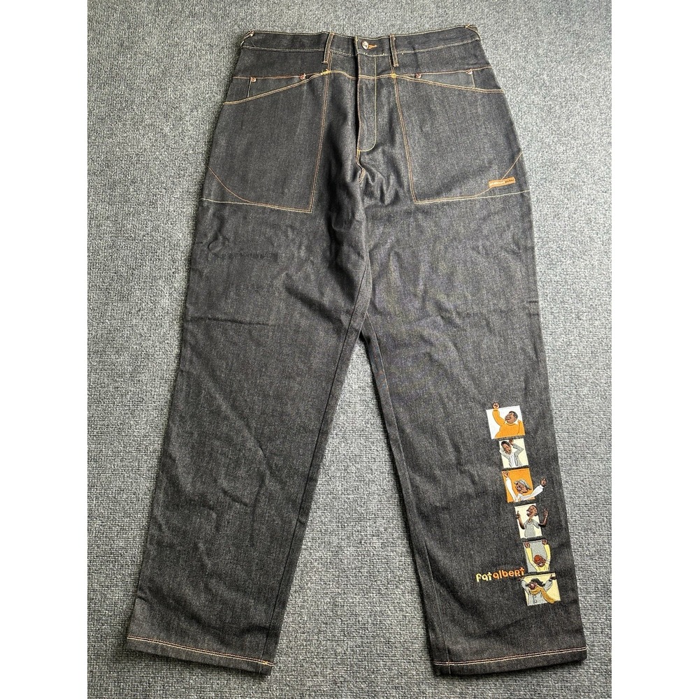 Mens Jeans Platinum Fubu Fat Albert Embroidered Dark Wash, Size W40 L34